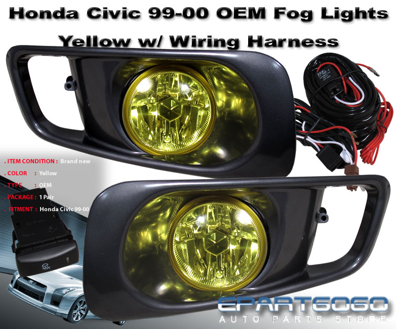1999 2000 Honda Civic JDM Sedan Coupe Front Bumper Yellow Fog Lights