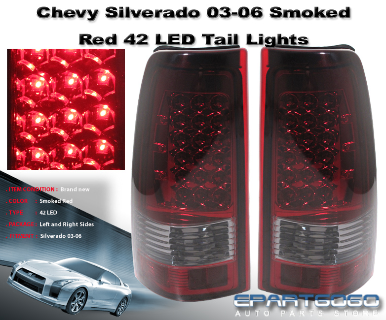 2003 2004 2005 2006 Chevy Silverado Sierra Smoked Red LED Tail Lights