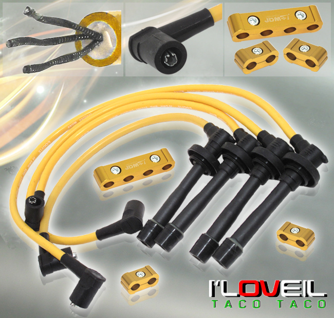 RACING SPARK PLUG WIRES YL + CNC ALUMINAM WIRE SPACERS GOLD HONDA